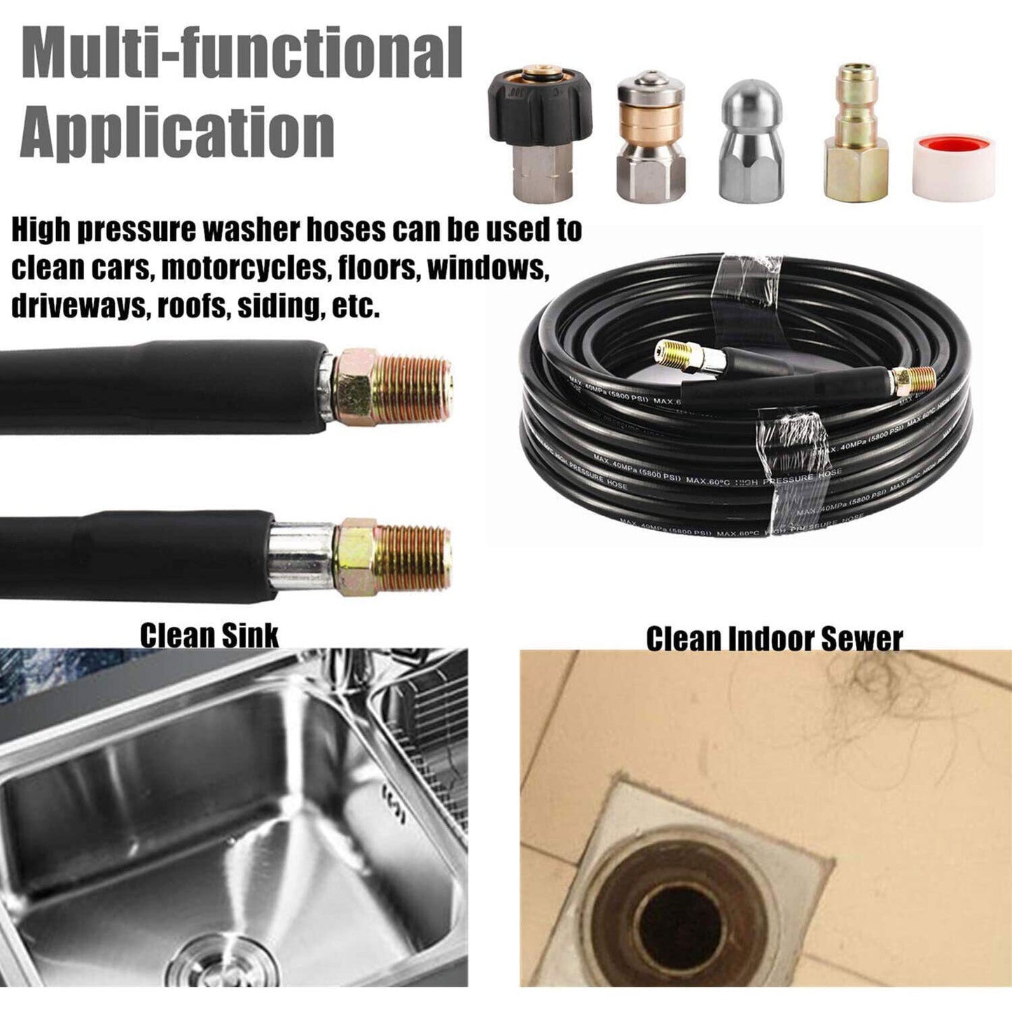 15M High Pressure Washer Hose 14mm Connect Water Cleaner Clean Replacement Pipe