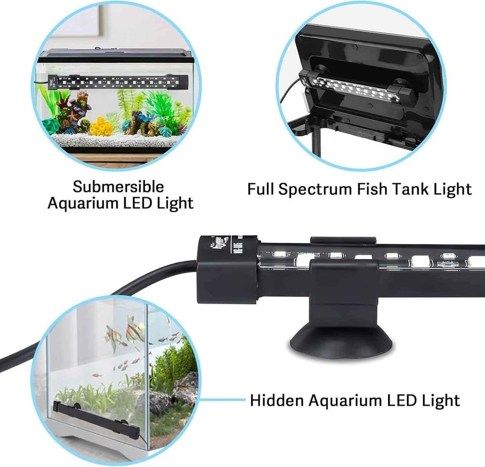 24/7 Mode Submersible Aquarium LED Light, Full Spectrum Hidden Fish Tank Light with 3 Rows Beads