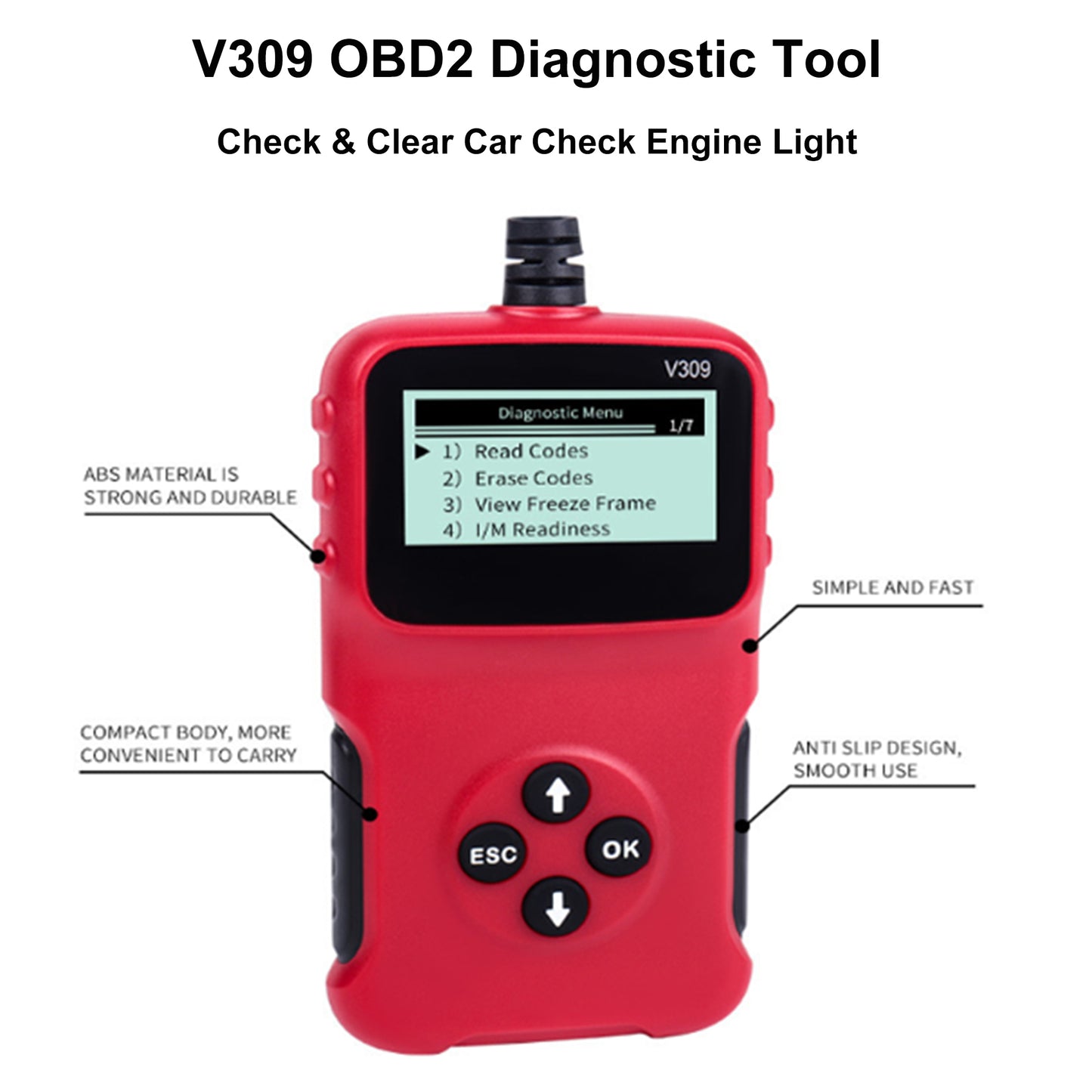 V309 OBD2 Scanner Car Engine Code Reader Diagnostic Tool Check Engine Light