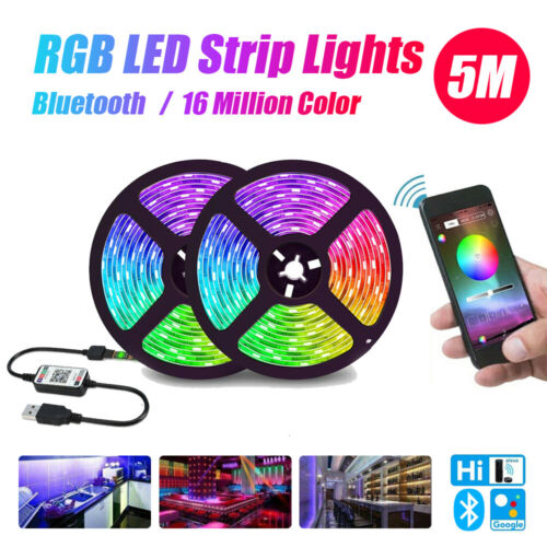 Bluetooth 3M/5M RGB LED Strip Lights 5050 5V USB Color Changing TV PC Back Light