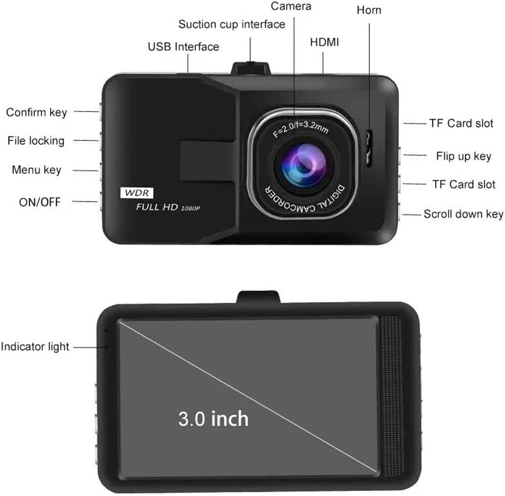 HD 1080P Car DVR 3" Lens Dash Cam Video Recorder Camera G-sensor Night Vision AU