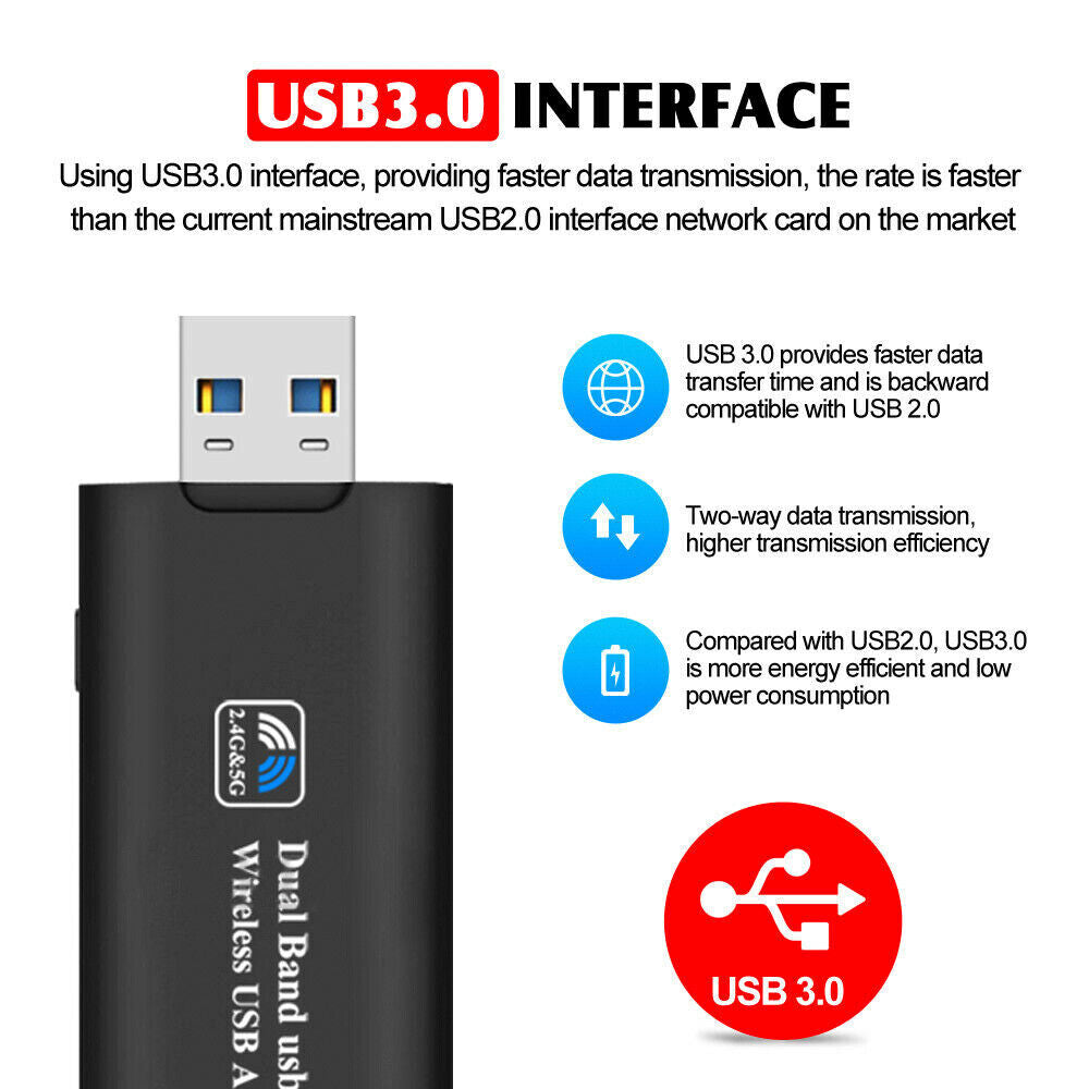 1/2x USB 3.0 Wireless 1200Mbps Network Receiver Adapter 5GHz Dual Band Dongle