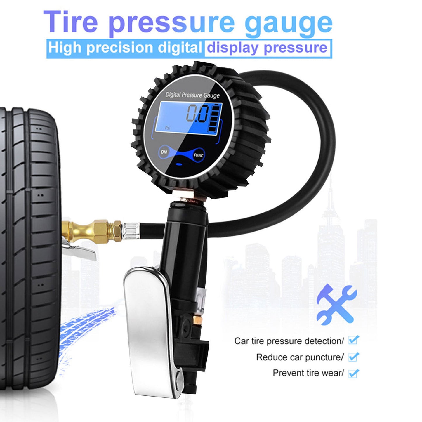 LED Digital Tyre Inflator Car Air Pressure Tire Gauge PSI Hose A Car Motorcycle