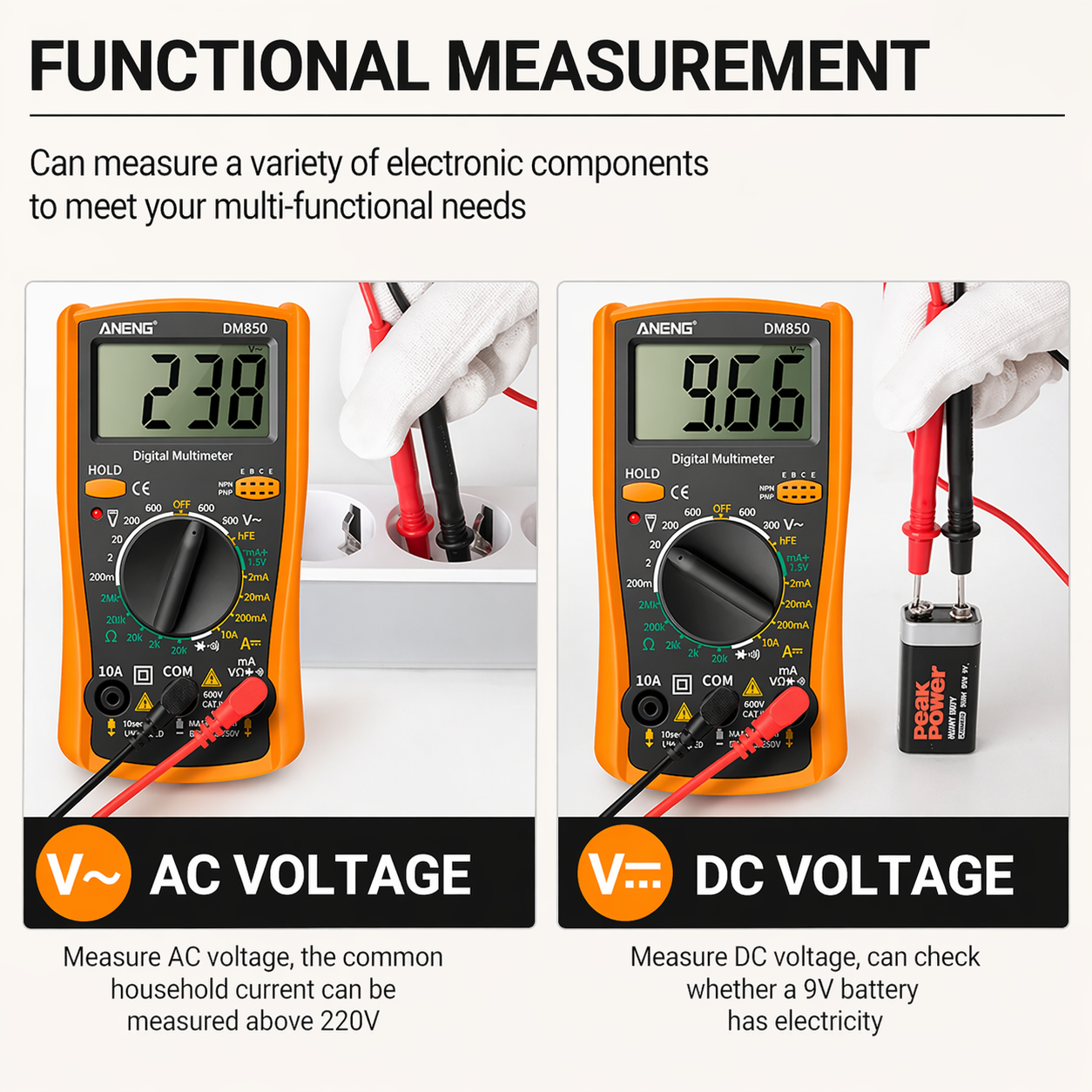 LCD Digital Multimeter Ammeter Voltmeter Ohmmeter AC DC Tester Leads Meter