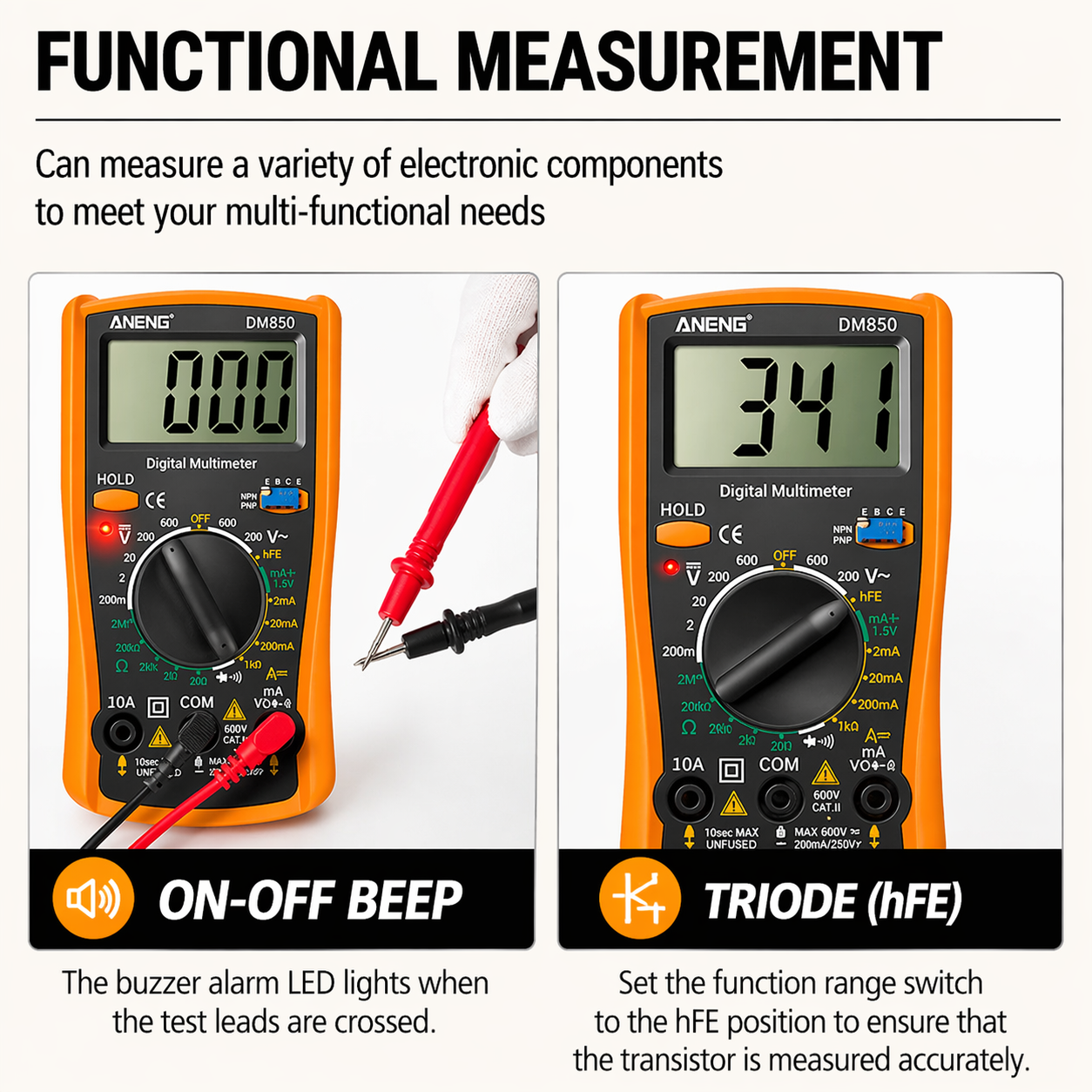 LCD Digital Multimeter Ammeter Voltmeter Ohmmeter AC DC Tester Leads Meter