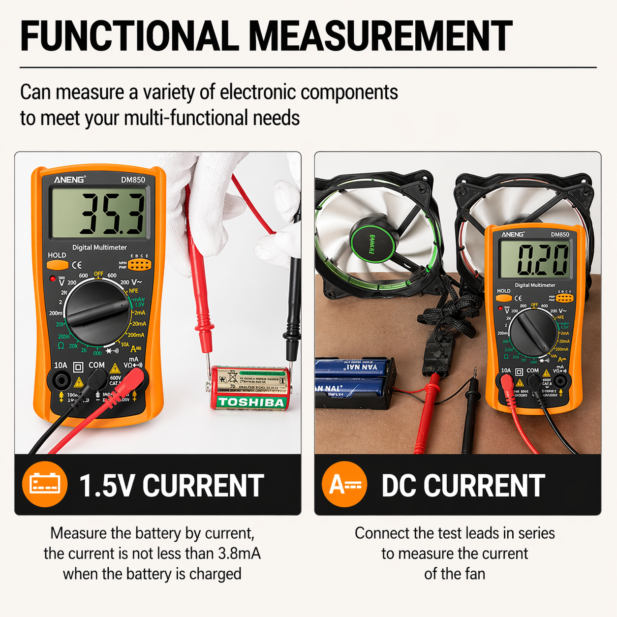 LCD Digital Multimeter Ammeter Voltmeter Ohmmeter AC DC Tester Leads Meter