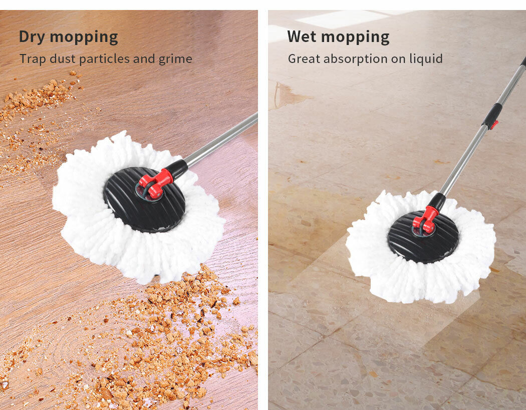 360° Spin Mop Bucket Set Stainless Steel Rotating Wet Dry Microfiber