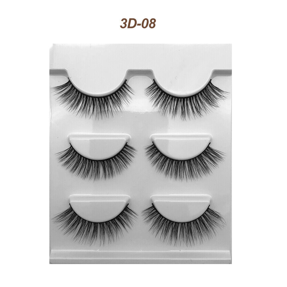 Eyelashes 3 Pairs Mink Natural Long Thick Makeup Cross False Eye Lashes AU Stock