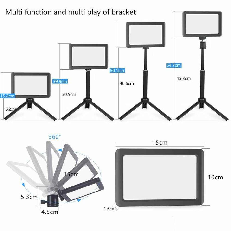 Dimmable Camera LED Video Light Panel Lamp + Bracket Tripod for Photo Lighting