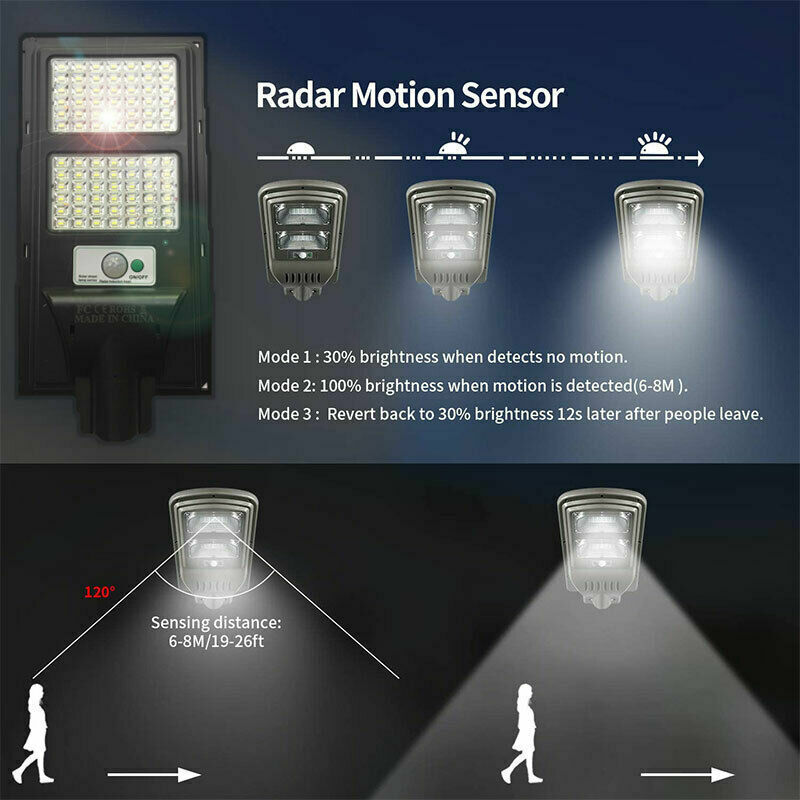 Solar Street LED Light 160W/320W/480W Radar Sensor Remote Outdoor Wall Lamp