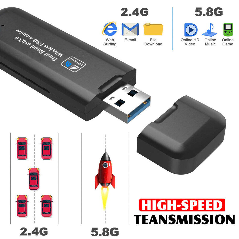 1/2x USB 3.0 Wireless 1200Mbps Network Receiver Adapter 5GHz Dual Band Dongle