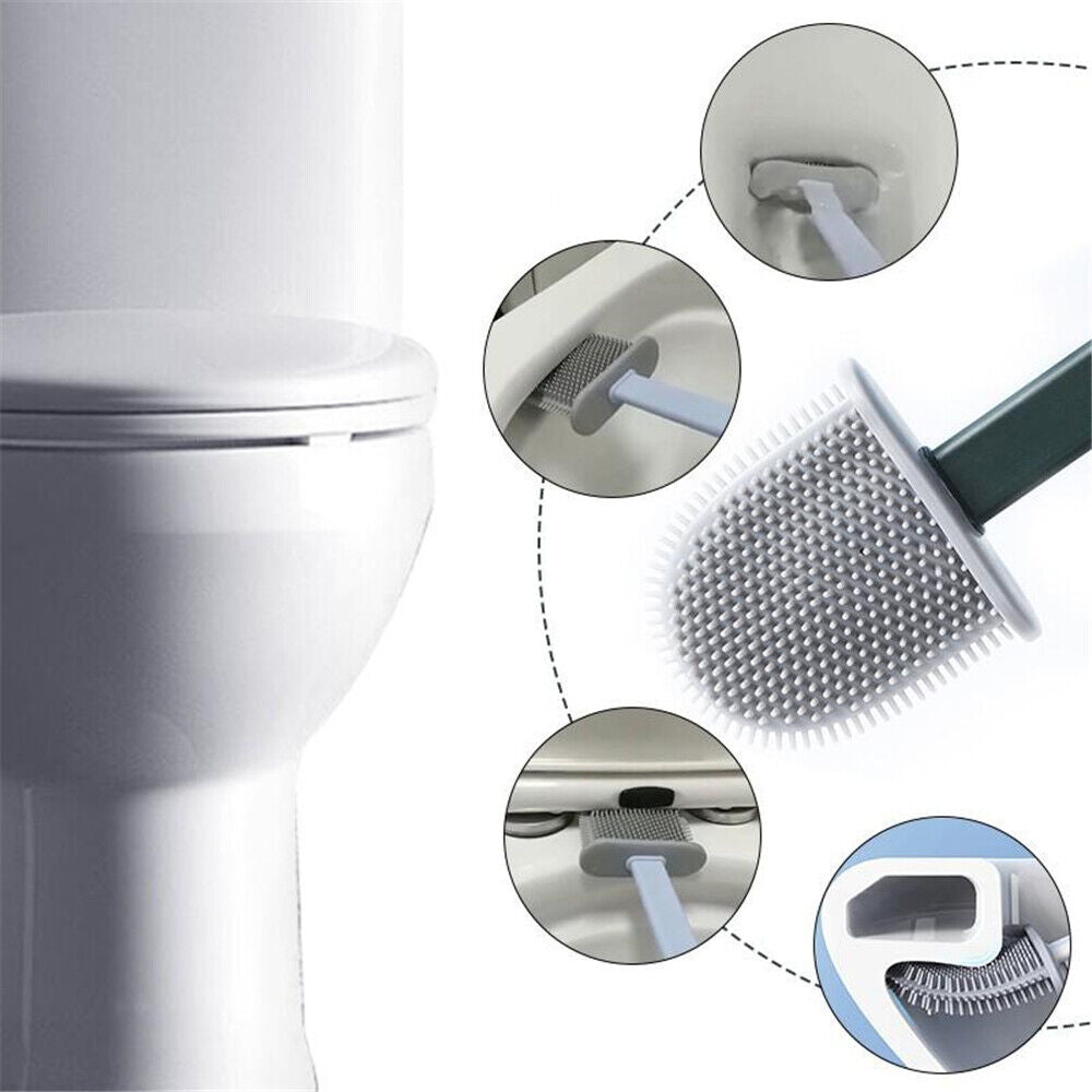 Toilet Brush Holder Cleaning Scrubber Silicone Head Cleaner