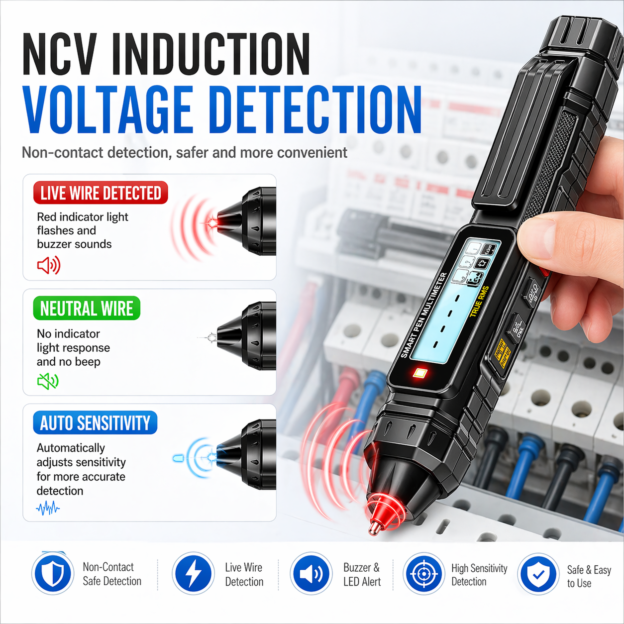 Smart Pen Multimeter NCV AC/DC Voltage Tester True RMS 600V