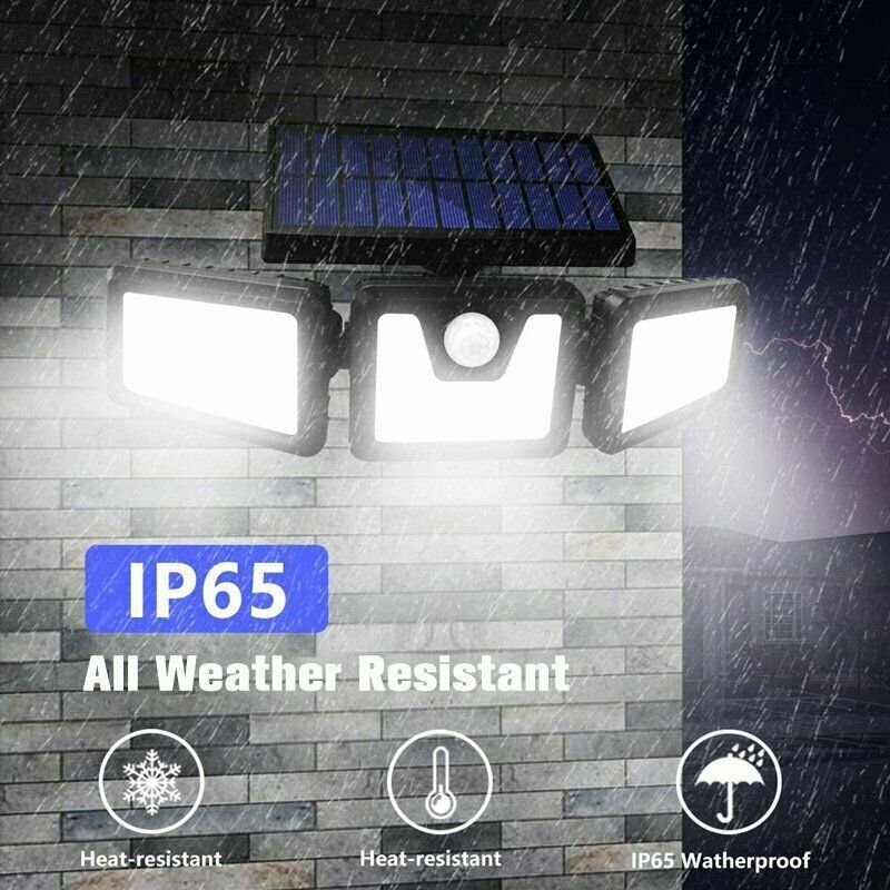 3 Head 100LEDs Solar Motion Sensor Light Outdoor Garden Wall Security Flood Lamp