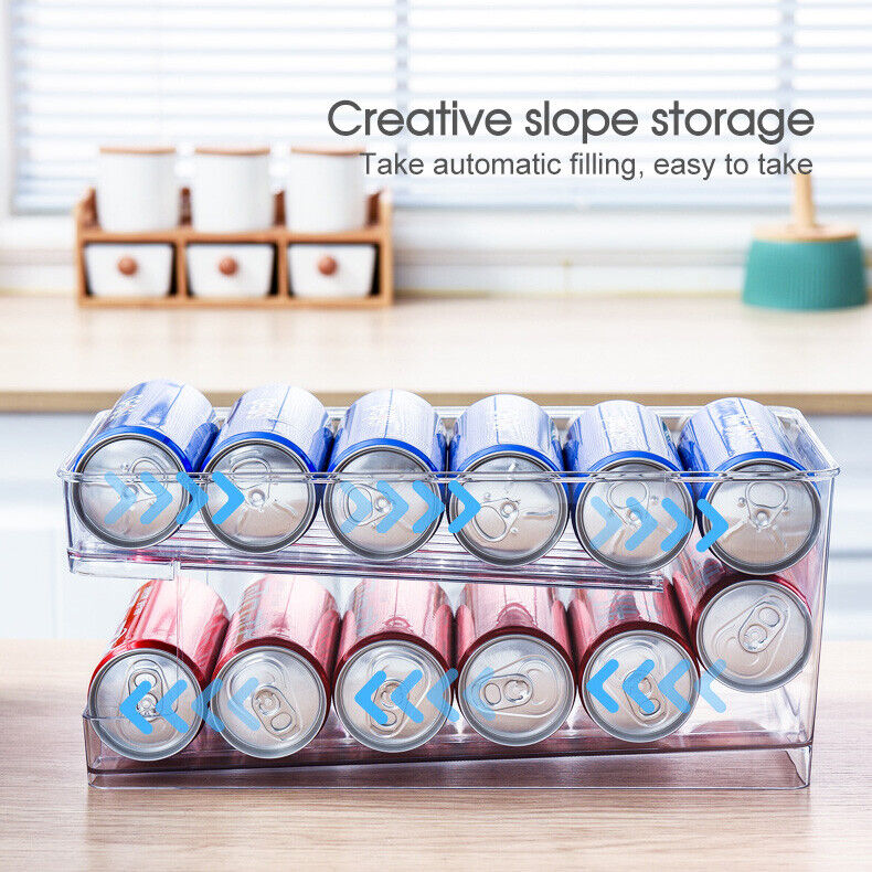 2 Tiers Stackable Beverage Holder Can Organizer Rack For Refrigerator Kitchen