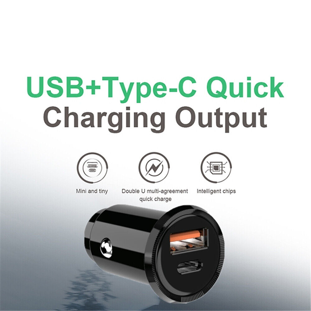 30W Fast Charging Car Quick Charger PD3.0 USB Type-C Cigarette Lighter Adapter