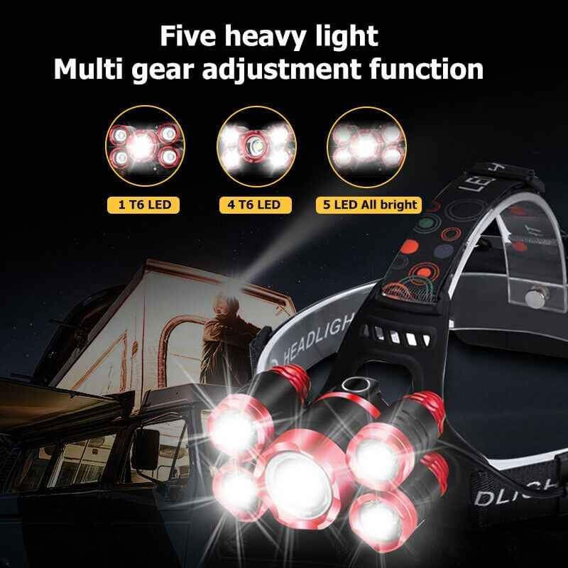 Ultra bright T6 Headlamp Rechargeable Head Torch Lamp Fishing Camping Worklight