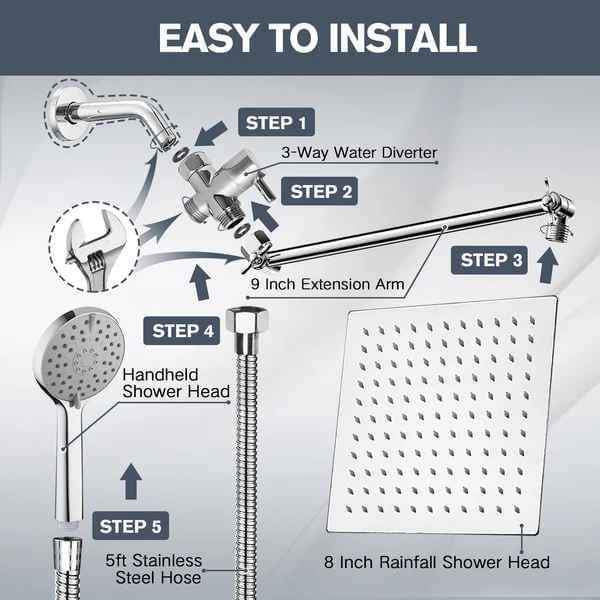 new rain shower head 8 inch handheld spray combo with ON/OFF Pause Switch