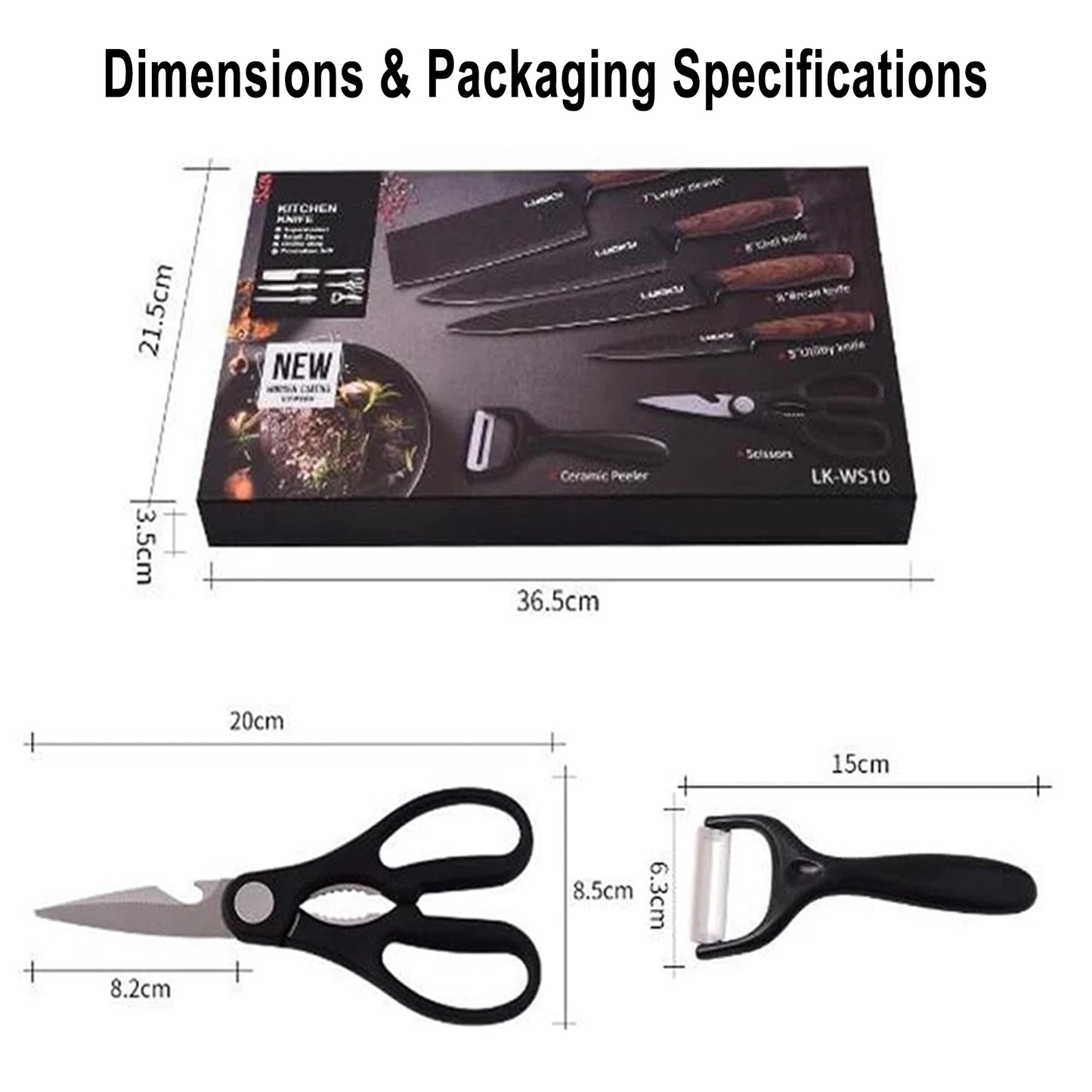 6 Pcs Kitchen Knife Set – High Carbon Steel, Ergonomic Handles, Cleaver & Shears
