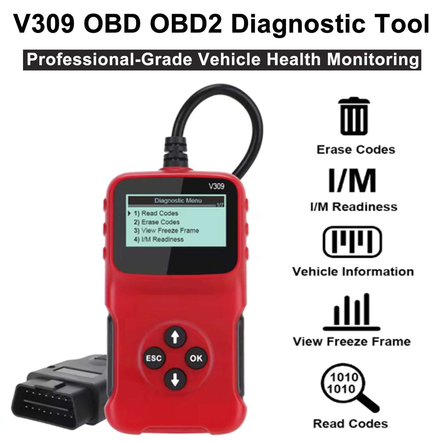 V309 OBD2 Scanner Car Engine Code Reader Diagnostic Tool Check Engine Light