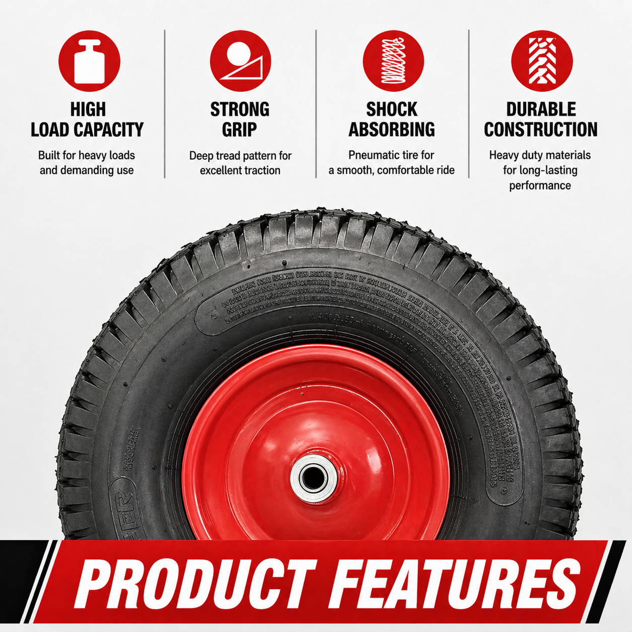 16" Wheelbarrow Trolley Wheel 4.80/4.00-8 Pneumatic Tyre 16mm Bore Tire Steel