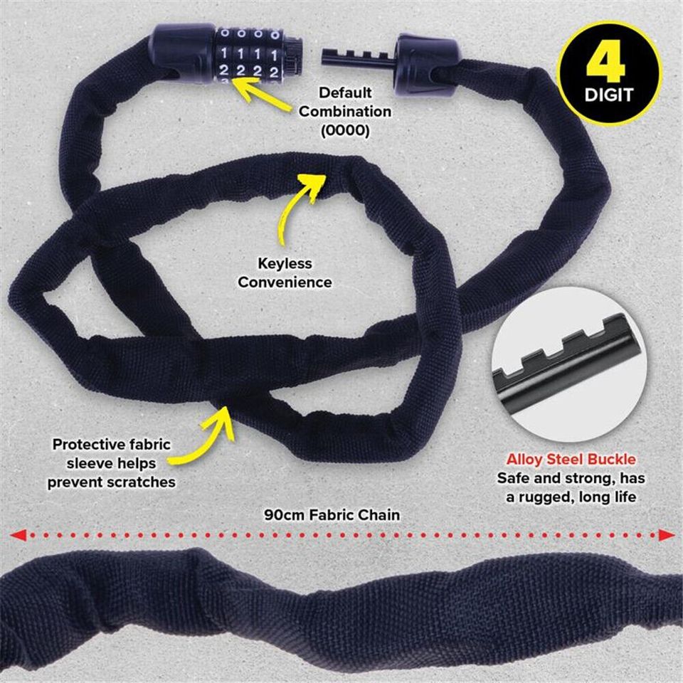 Heavy Duty Chain Lock Security 4-Digit Combination Bike Bicycle Motorcycle 90cm