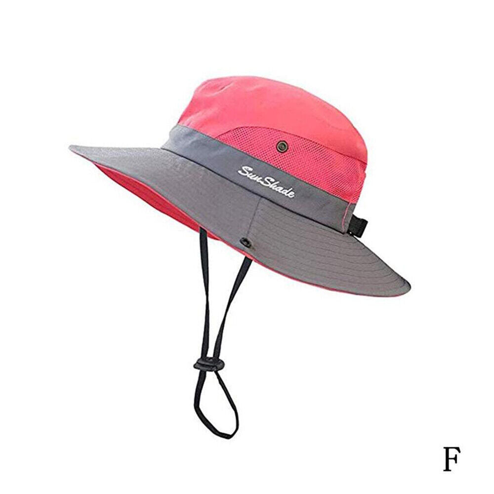 Women Wide Brim Ponytail Hat Sun Protect Visor Summer Beach Floppy Cap Anti UV