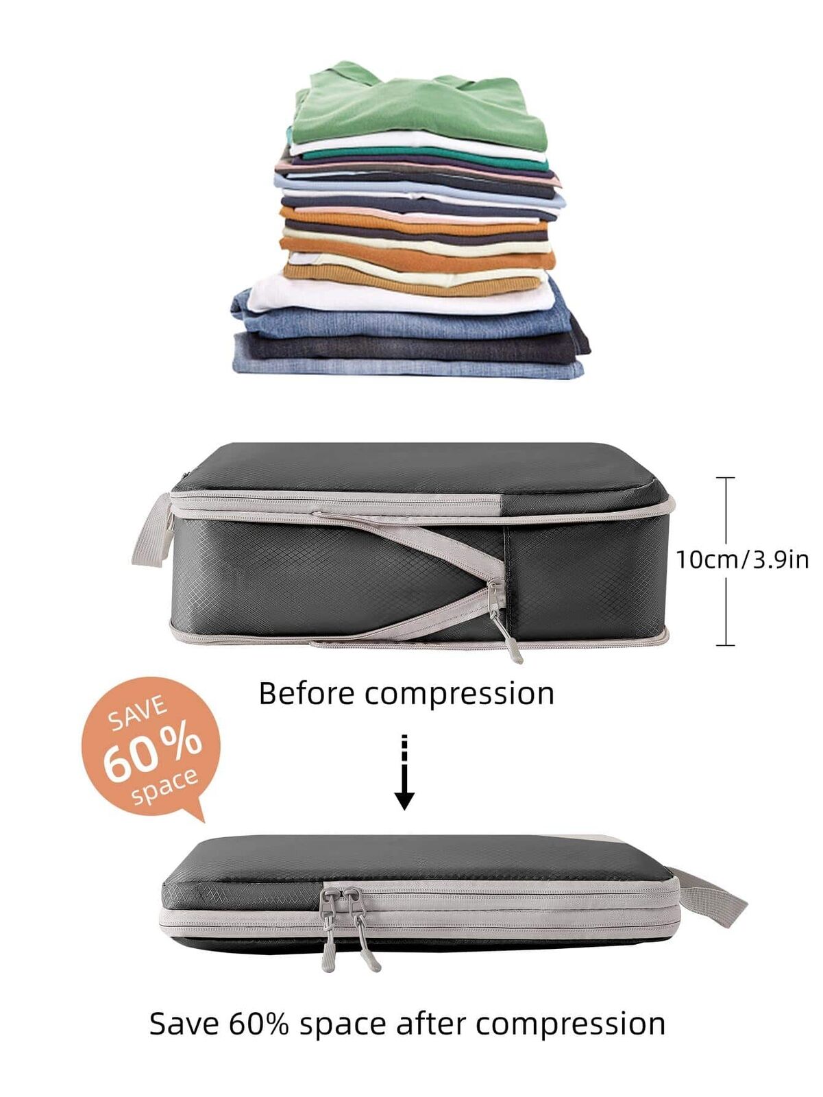 4PCS Storage Compression Bags Luggage Travel Packing Cubes Organiser Suitcases