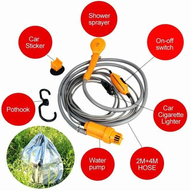 12V Portable Automobile Shower Set Water Pump Travel Trip Camp Boat Car Caravan