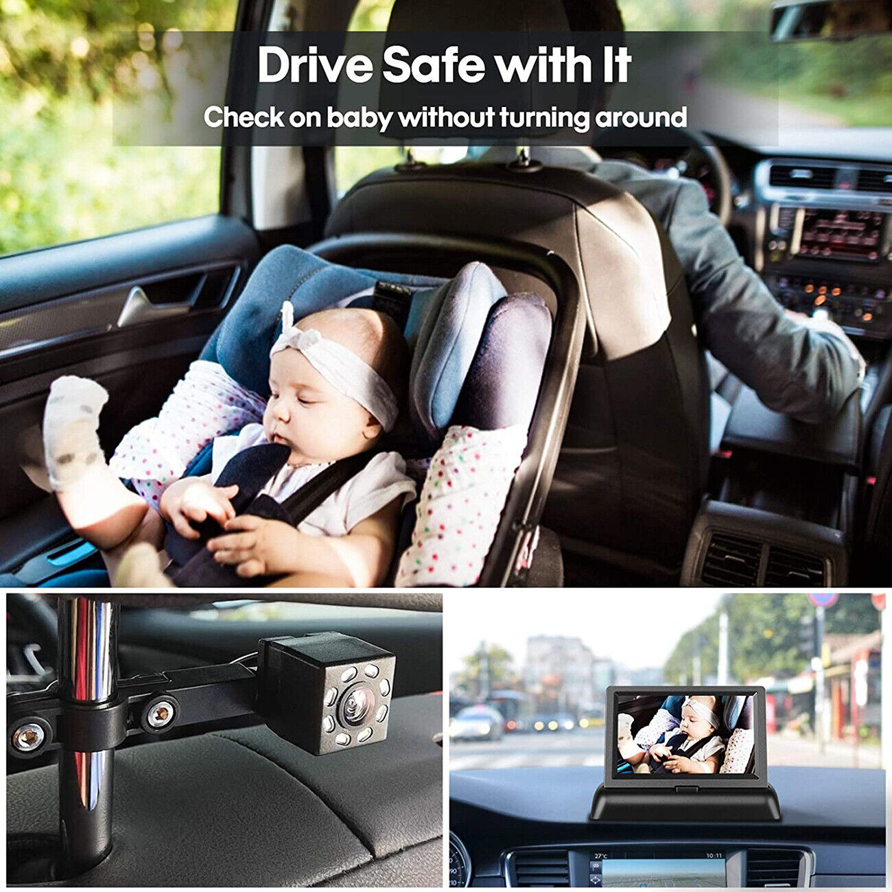 LED Night Vision Car Seat Camera Baby Monitor w/ 4.3 inch Folding Display Screen