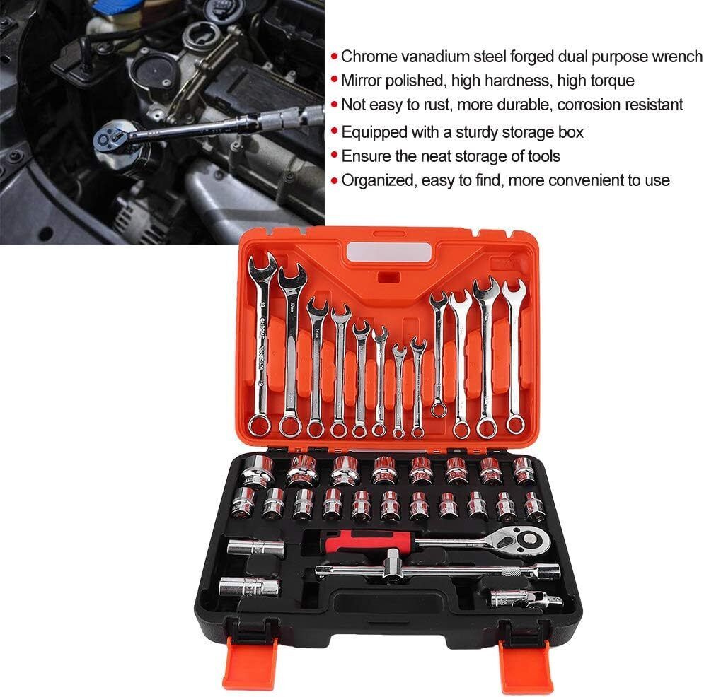 37x Combination Spanner Set Portable Impact Socket Set Socket Wrench Ratchet Set