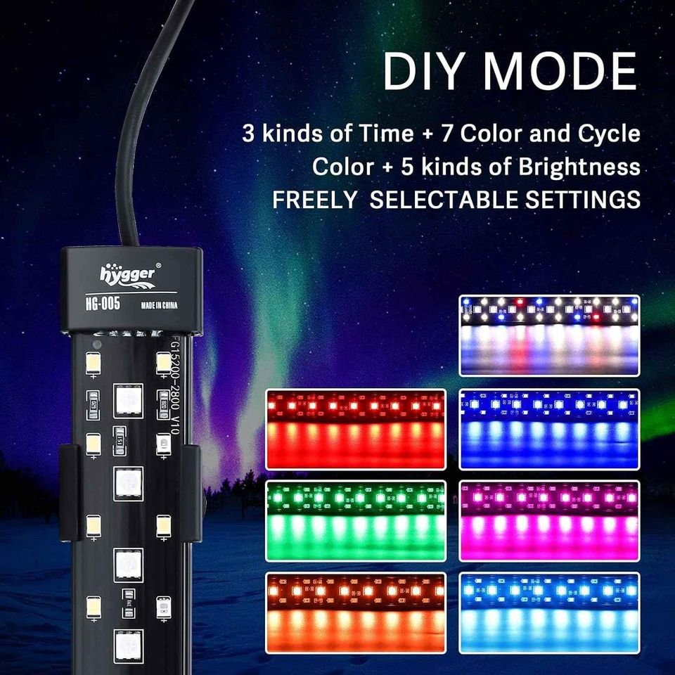 24/7 Mode Submersible Aquarium LED Light, Full Spectrum Hidden Fish Tank Light with 3 Rows Beads