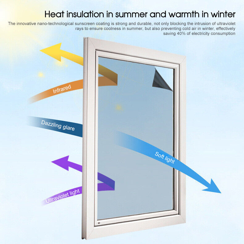 Home Tinting One Way House Window Tint Film Mirror Glass Block Heat/UV Control