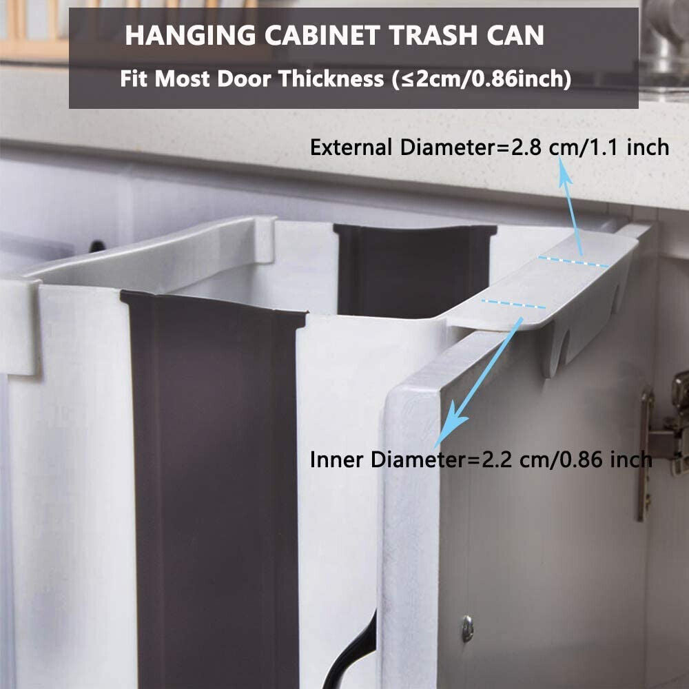 9L Foldable Hanging Trash Can Kitchen Cabinet Door Waste Bin Cupboard Basket AU