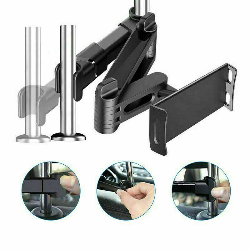 Car Back Seat Headrest Long Mount Extendable Universal Holder fits Tablet Rotate