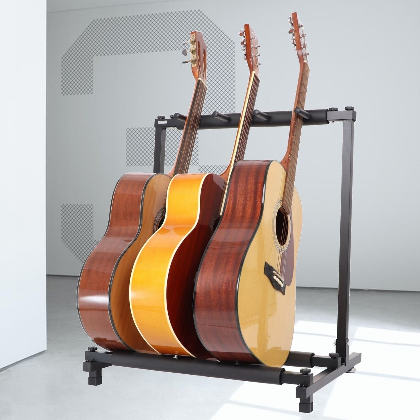 Haze GS014-3 Metal Structure 3-Guitar-Stand/Storage & Display Rack,Foldable,BK