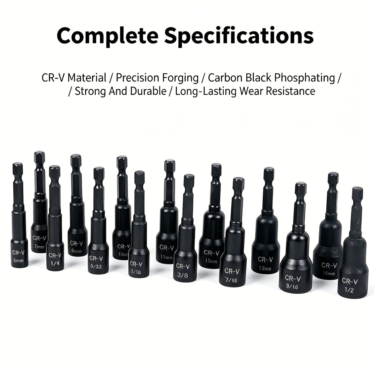 Magnetic Impact Nut Driver Set 15Pcs SAE & Metric 14 Inch Quick Change