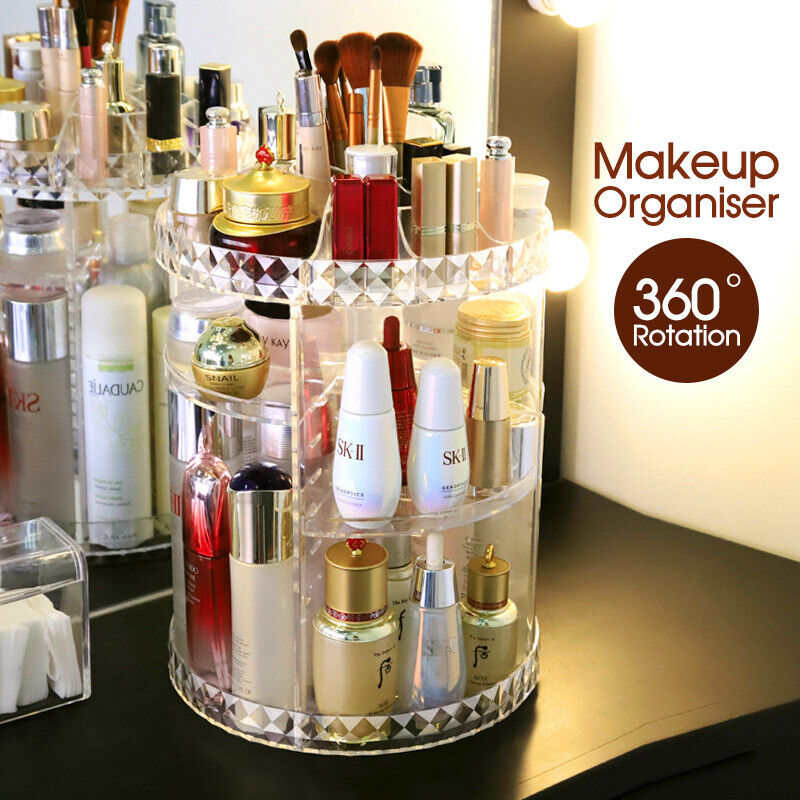 3 Layer Acrylic Makeup Organiser 360° Rotating Clear Cosmetics Holder Storage