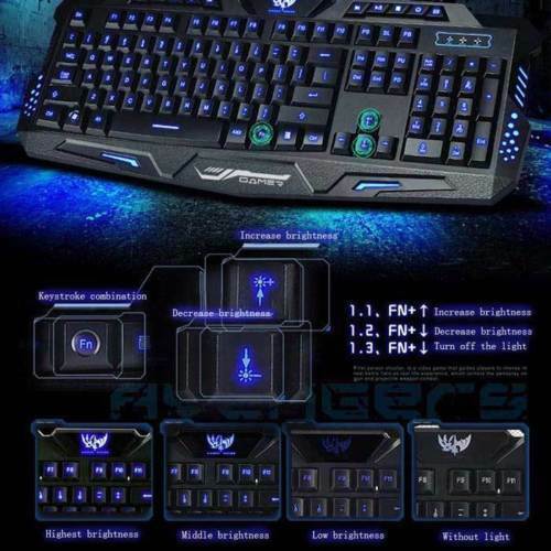 Gaming Keyboard 3 Colour Led Back-light Wired USB Illuminated Cool Ergonomic PC