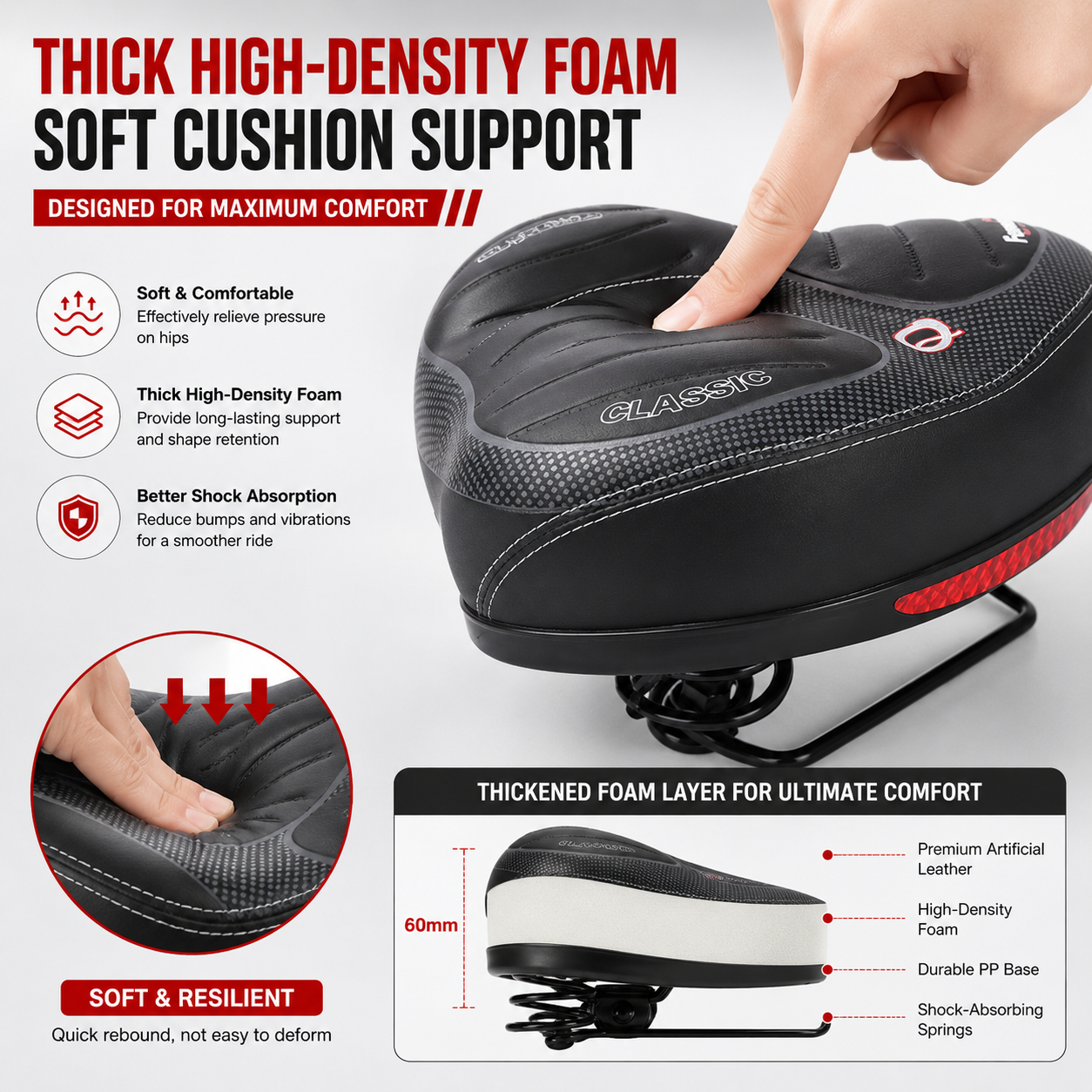 Wide Big Bum Bike Bicycle Gel Cruiser Comfort Saddle Seat Sporty Soft Cushion