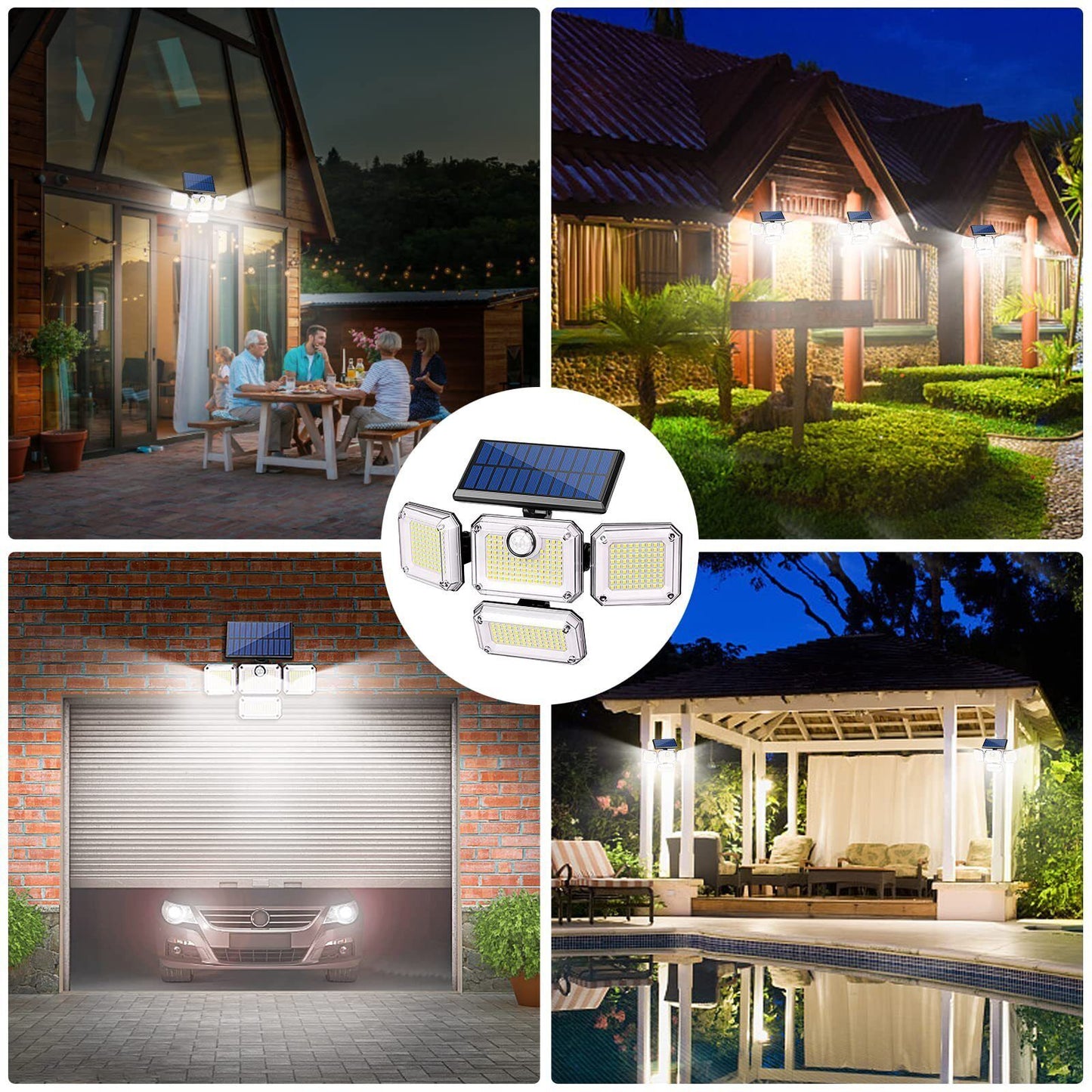 4 Head 333 LED Solar Lights Street Motion Sensor Light Garden Wall Security Lamp