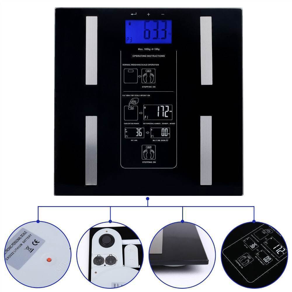 Electronic Digital Body Fat Scale LCD Display Weight BMI Gym Bathroom