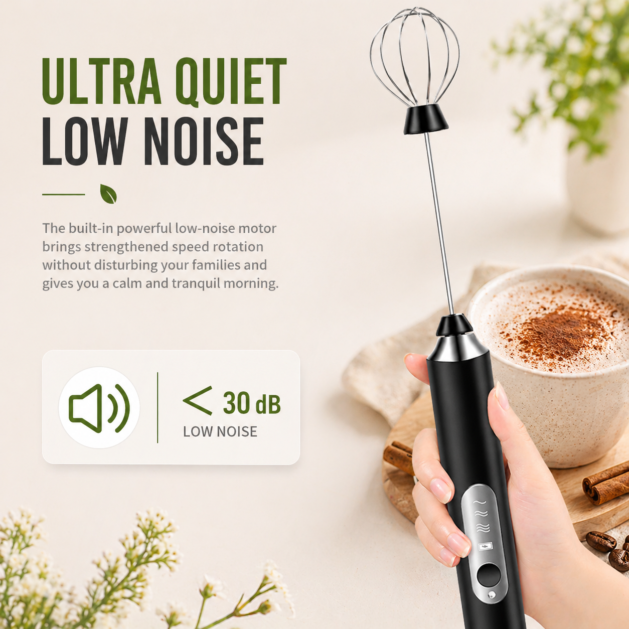 USB Rechargeable Milk Frother Handheld Coffee Foam Maker 3 Speed Electric Whisk