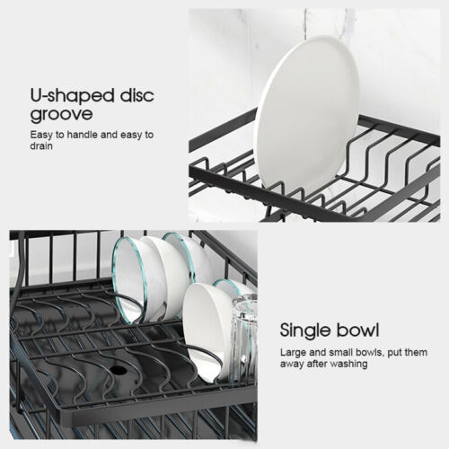 Detachable Dish Drying Rack 2 Tier Drainboard Cutlery Drainer Organizer