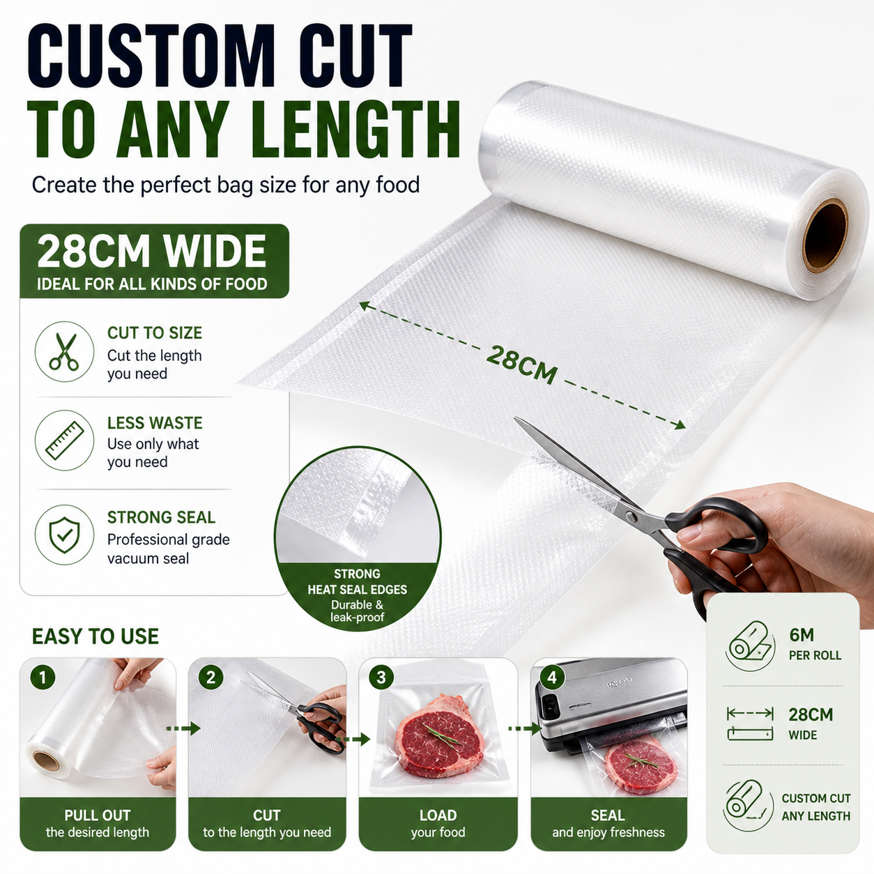 New Roll Vacuum Sealing Food Storage Bag Storage Saver Reusable 28CMx6M AU POST