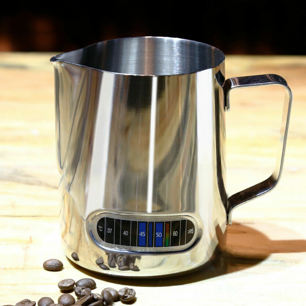 1/2X Stainless Steel 600ml Jug Pitcher Thermometer Coffee Espresso Milk Frothing