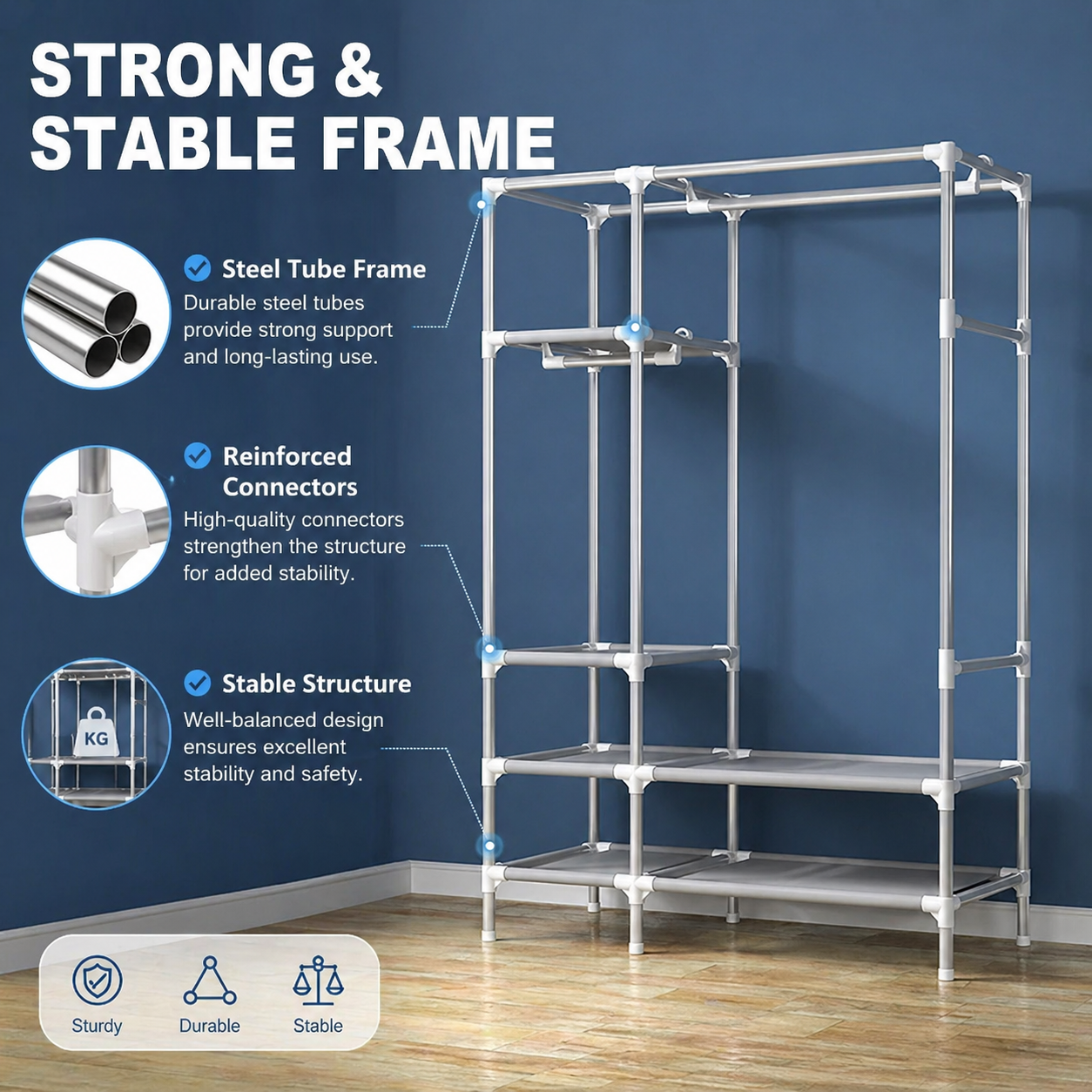 Rolling Door Wardrobe with Hanging Rack Non-woven Fabric Storage Organizer