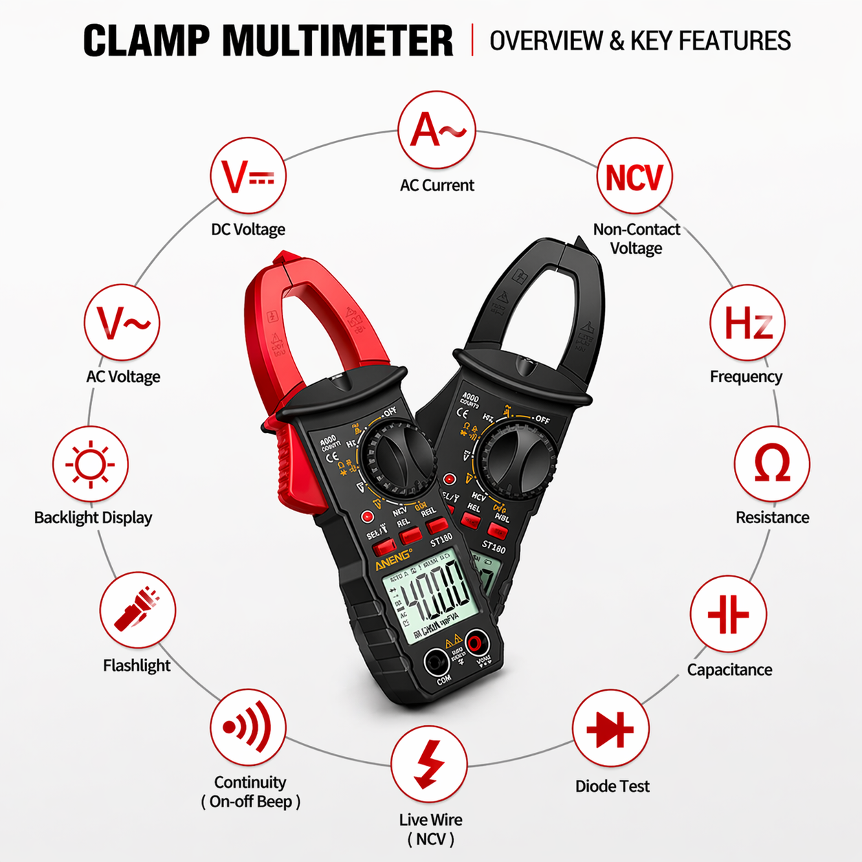 Smart Clamp Meter 4000 Counts 24mm Jaw Digital Multimeter Tester