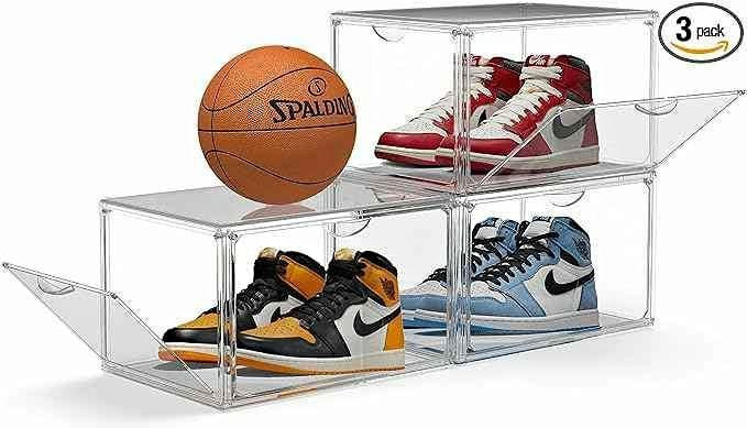 Side Display Double Door Clear Shoe Box Storage Organizer Wall Shoe Rack Organizer