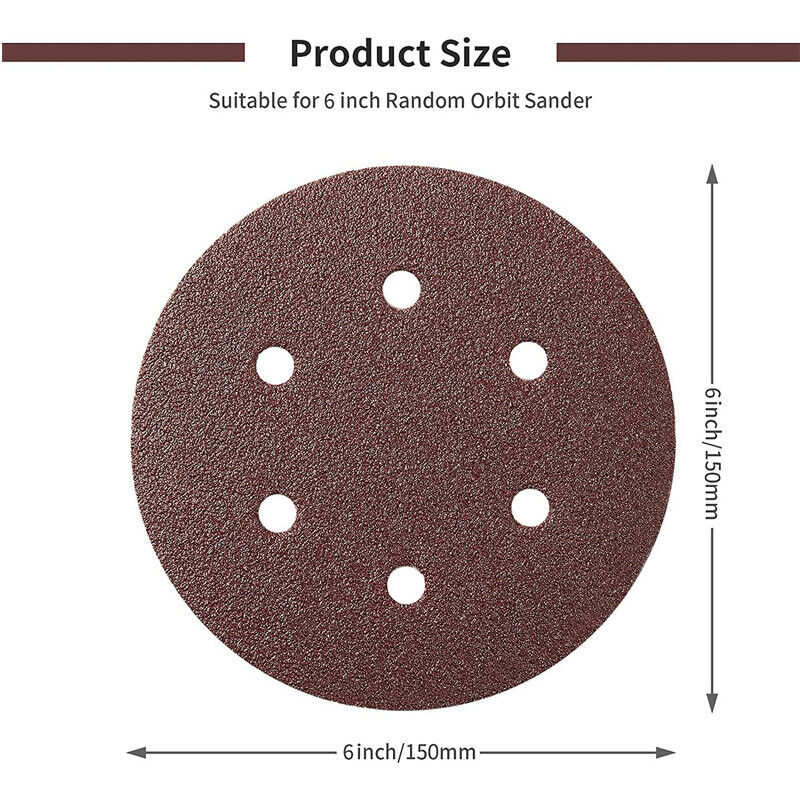 150PCS 6" Sanding Discs Pads 150mm 60 - 240 Grit Mixed Orbital Sander Sandpaper